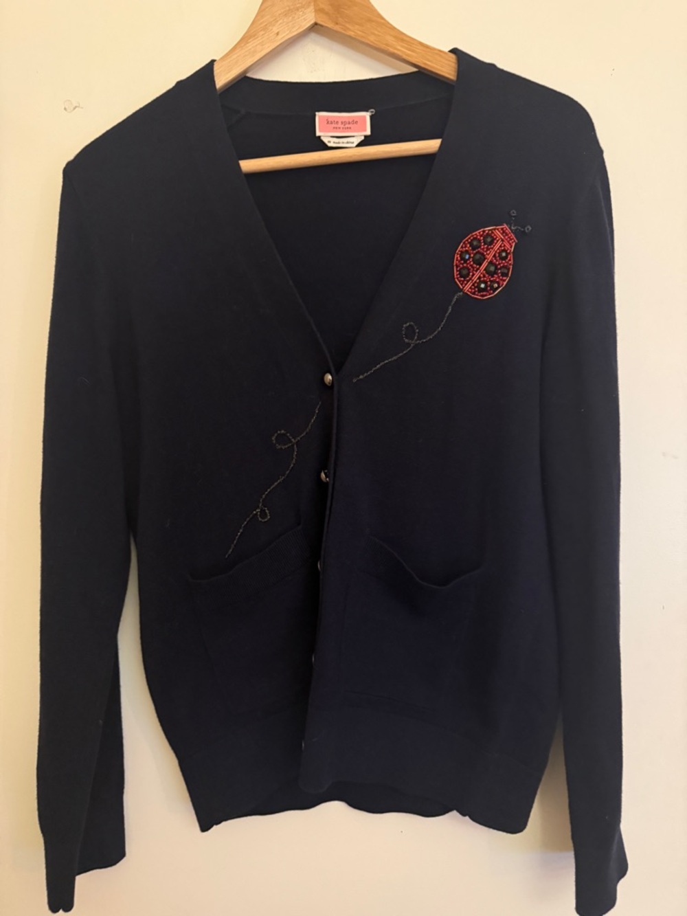 Kate Spade Ladybug Embellished Cardigan  Navy Size M